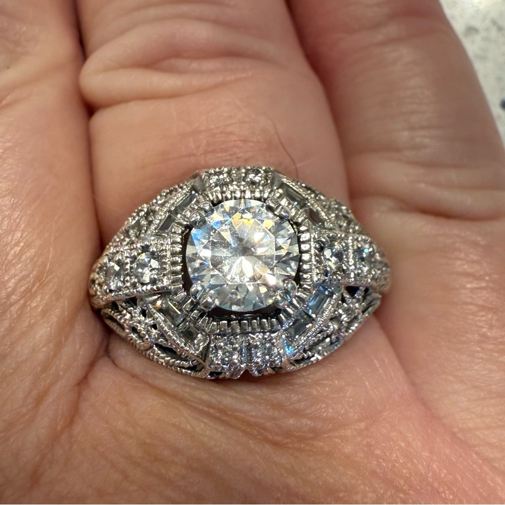 Vintage-Style Sterling Silver and Cubic Zirconia Art Deco Ring -Size 8